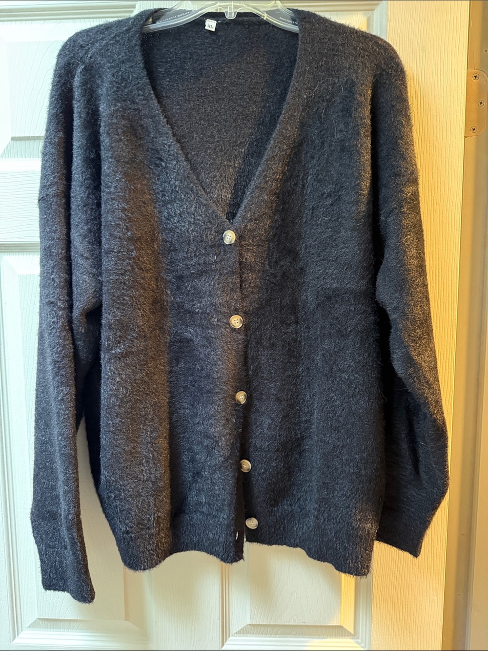 Black Oversized Cardigan  Button Front Women's Fuzzy Sweater XL